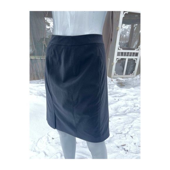 Lafayette 148 Black Pencil Skirt A-Line Virgin Wool Double Pleat Hem Business 12 - Picture 2 of 10